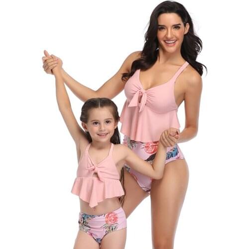 Swimwear Women two piece swimsuit girls kids bathing suit children bikinis high waist biquini feminino tankini family beachwear