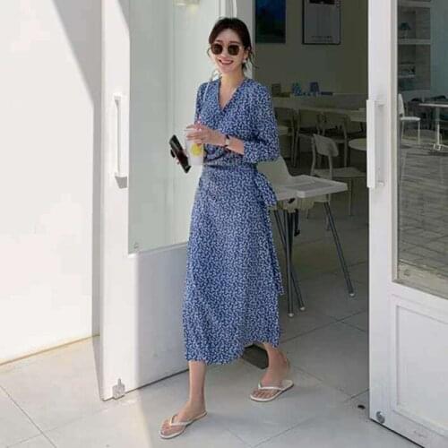 Yourseason Floral Print V-neck Dress for Women 2020 Summer Bohemia Korea Casual Natural Vocation Irregular Bandage Loose Dresses