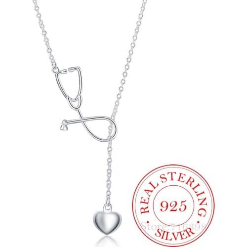 2020 Vintage Bijoux Luxury Doctor Stethoscope Statement Pendant Necklace for Women 925 Sterling Silver Fine Jewelry Accessories
