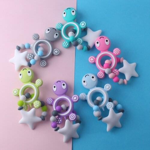 10Sets/lot High-quality Baby Silicone Chain Turtle Multi-color Molars Cartoon Hand-toothed Teether Soothing Infant Kids Toys