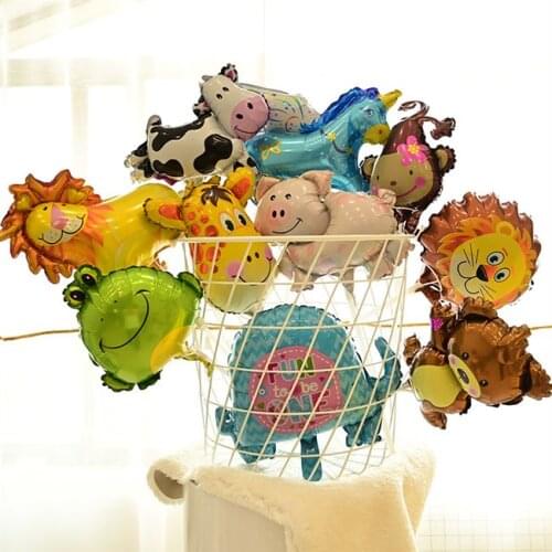 10pcs/lot Mini Animal Head Foil Balloons lion cow Tiger Zebra Safari Party Balloon Jungle Theme Birthday Party Decor Kids Toys