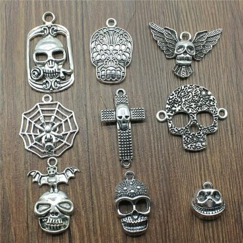 10pcs Charms Skull Antique Silver Color Skull Charms Pendants For Bracelets Skull Charms Wholesale
