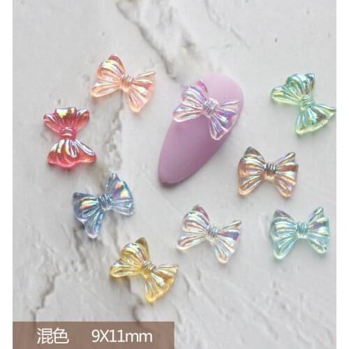 100pcs/lot 3D Cartoons Aurora Bow Butterfly Kawaii Resin Nail Art Manicure Nails Accessories Decor DIY Nail Decorations Charms