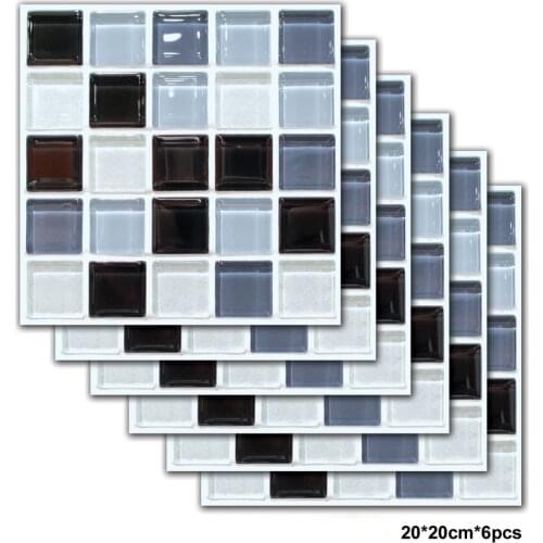 20*20cm*6pcs Europe Mosaic Tile Floor Sticker Kitchen Oil-proof Wall Stickers Bathroom Decoration Waist Line Poster Art Mural