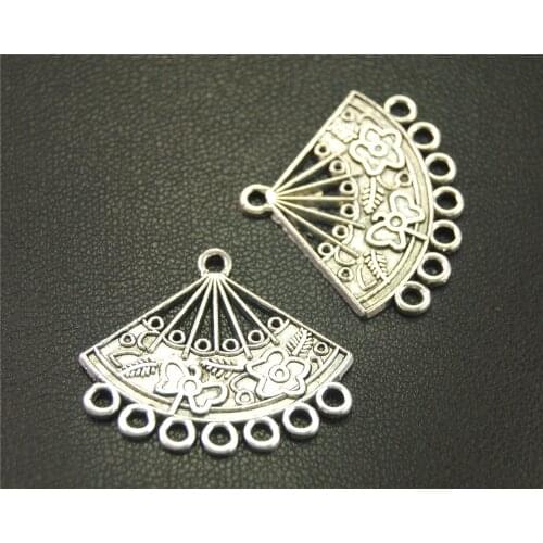 20Pcs Silver Color fan-shaped chandelier Charm for Earrings Jewelry Making Handmade DIY 25x28mm A1921