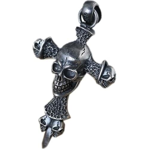 2020 new real 100% S925 pure silver jewelry fashion Thai silver retro pendant for men simple skull cross silver man pendant