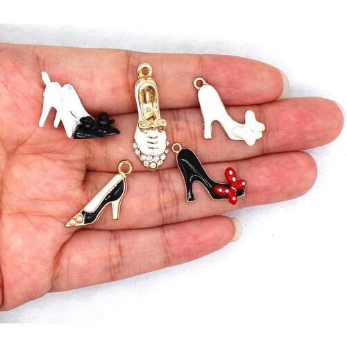 5pcs/set Fashion Shoe Enamel clothing High heels Leather shoes Cute bow Black and white suit Charms XL471