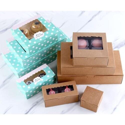 5pcs Kraft paper Cookie cake Packaging Box with plastic pvc window for Candy Biscuit Chocolate Paper Carton cardboard gift box