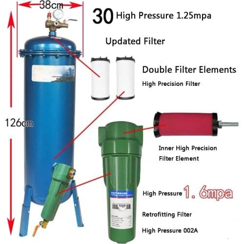 59L High Pressure 1.25mpa Flange Air Compressor Filter Water Purification Air-water Separator with Retrofitting Filter 7.5-11kw