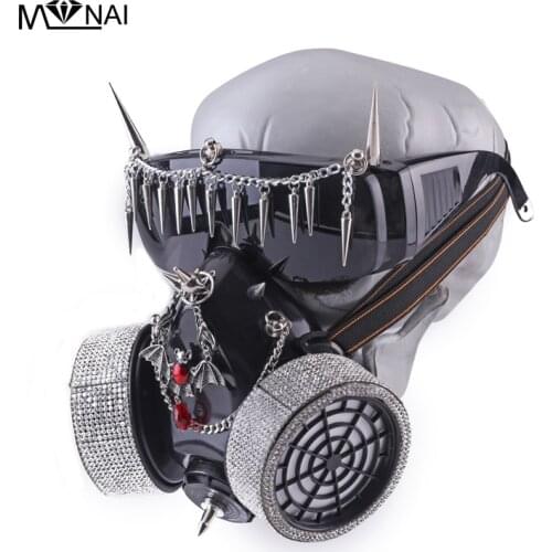 Cosplay Halloween Mask With Goggles Bat Chains Vintage Carnival Masks Glasses Street Popular Accessories Black Steampunk Mask