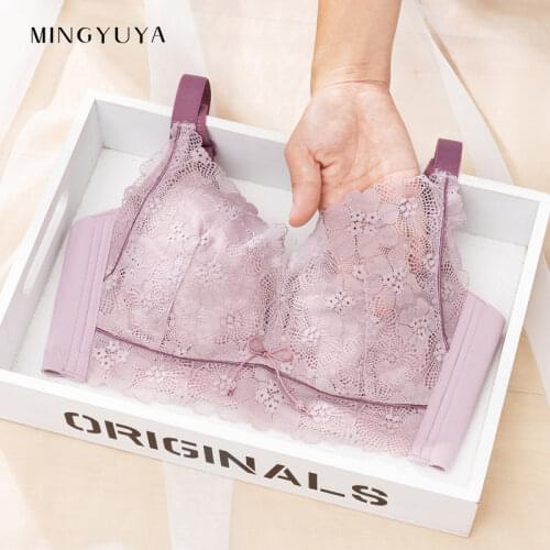 Bra ultra thin gathered anti sagging full cup large size underwear bra without steel ring