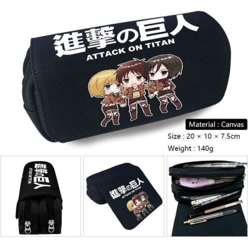 Attack on Titan anime pencil case cosmetic bag student stationery box double-layer large-capacity zipper pencil case coin purse