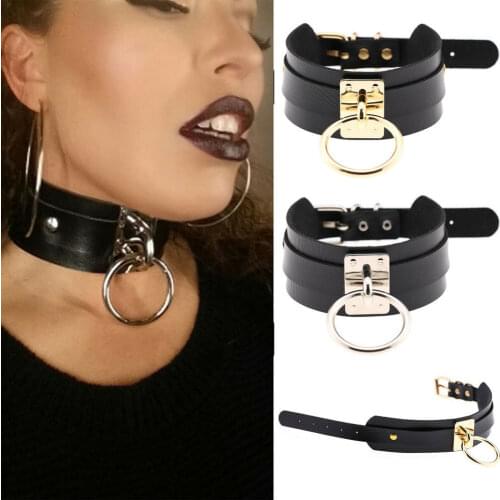 Black Goth Choker Necklace Sexy Pu Leather Punk Rock Collar Bondage Choker Gothic Jewelry Party Necklace Accessories