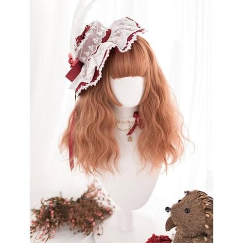 CosplayMix 45CM Lolita Cute Medium Curly Orange Ombre Bangs Cute Halloween Synthetic Hair Women Cosplay Wig+Cap