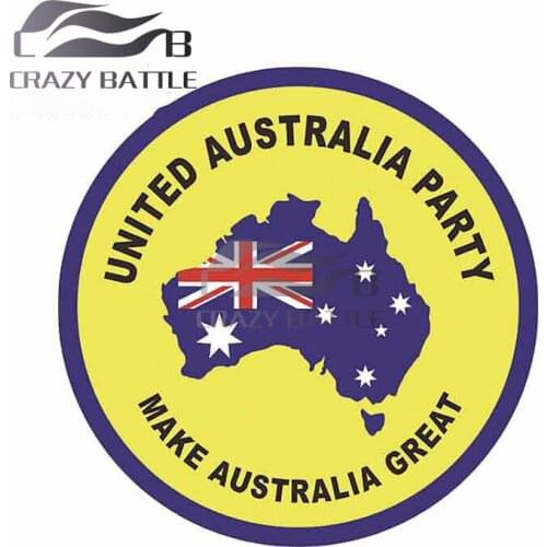 Crazy Battle 13cm x 13cm United Australia Party Creative Car Sticker DIY Fashion Occlusion Scratch Decal Windshield Decoration