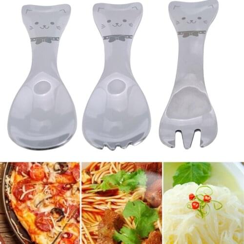 Children Dessert Ice Cream Cartoon Cat Tableware Set Cute Cats Spoons Forks Kids Tableware Stainless Steel Spoon Fork