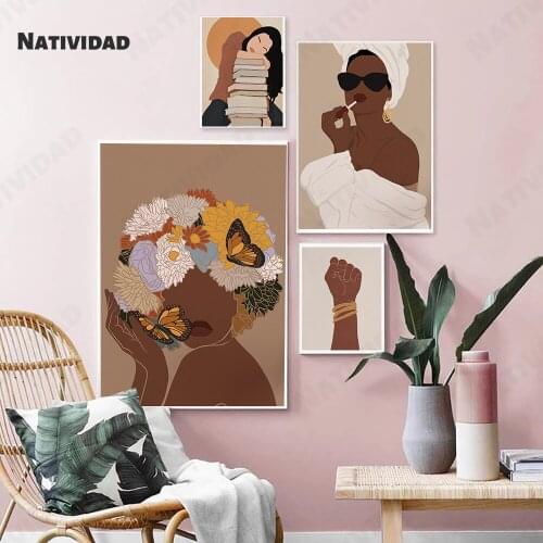 Boho Style Figure Painting Art Canvas Painting Personality Confident Queen Black Woman Poster and Print Wall Art Abstract Canvas