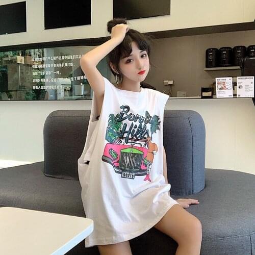 Sleeveless T-shirt Female Summer Sexy Loose Print Womens Fashion Korean Fashion Clothing O Neck White Purple Tank Top Women 2021
