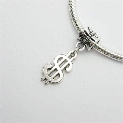 New 25pcs dollar charm Big Hole bead European Pendant fit for Pandora style Bracelets Necklace DIY Metal Jewelry Making