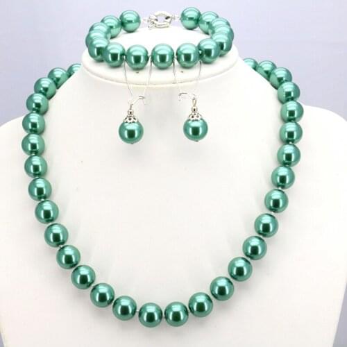 Deep green glass pearl necklace set necklace 12mm 18"bracelet 7.5" earring optional women jewelry making design wholesale