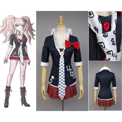 Anime Danganronpa Junko Enoshima Cosplay Costume Outfit Top+Inner Shirt+Ties*2+Bow Tie+Skirt Halloween Custom Made