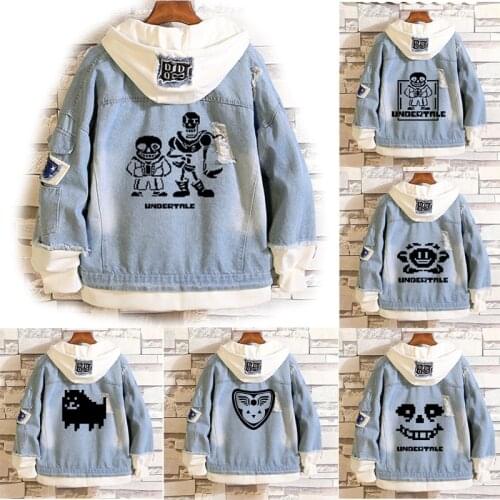 Anime Undertale Men Denim Jacket Frisk Cosplay Jeans Autumn Toriel Sans Hooded Sweatshirt Outwear Coat Adult Halloween Top