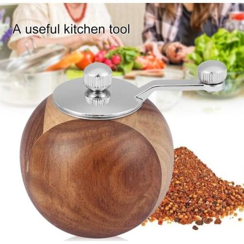 Pepper Grinder Wood Manual Handle Round Pepper Mill Salt Grinder for Kitchen