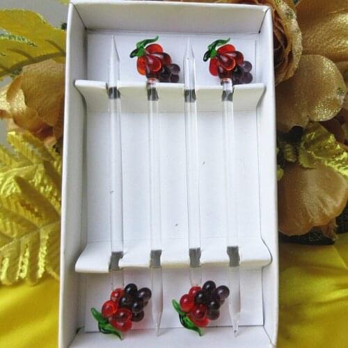 Miniature lovely murano glass fruit fork wedding set grape shape sculpture Decorative Glass Toothpick vegetables dessert fork