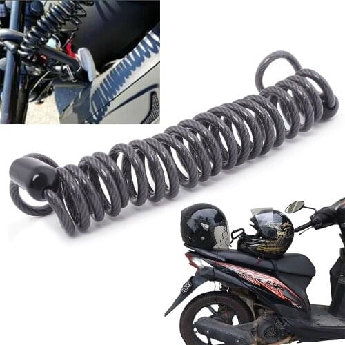 Motorcycle Moped Bicycle Scooter Quad Black Security Reminder Rope Helmet Lock Coiled PVC Steel Security Cable Anti-Theft Tether
