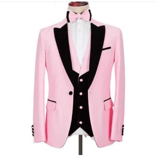 2020 Tailor Made Pink Men Suits Slim Fit Wedding Prom Blazer Costume Homme 3 Piece Male Dress Groom Tuxedo (Jacket+Pants+Vest)