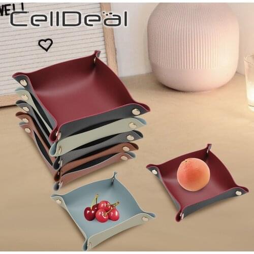 Desktop Storage Boxes Tray Key Plate Decoration Dice Tray Jewelry Makeup Lipstick Coin Leather Storage Box Portable Folding Tray