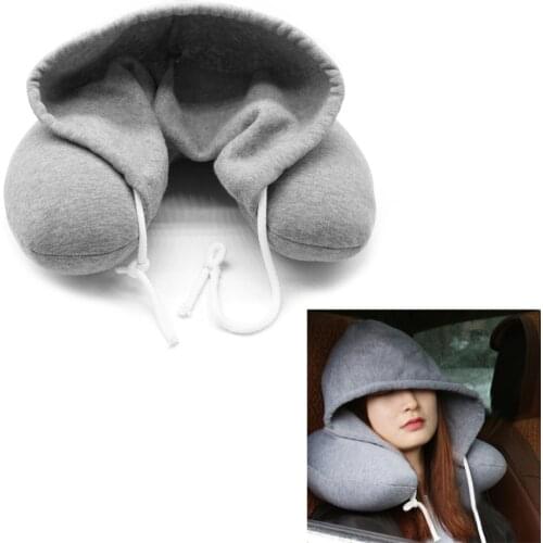 New Hooded Hoodie U Shape With Hat Travel Neck Pillow Cushion Microbead Home Car Pillow New Year Decoration