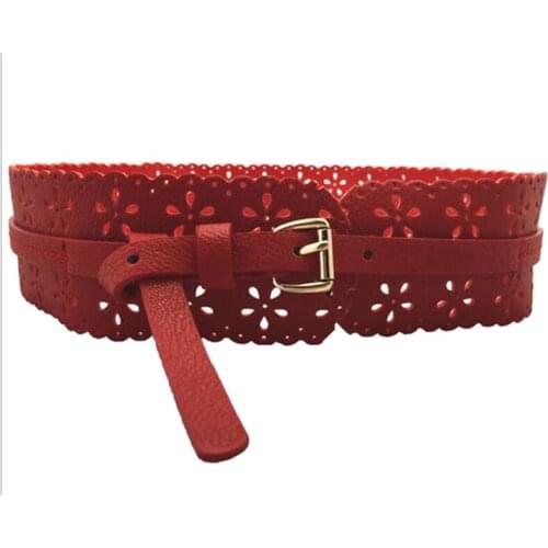 2021 New Women Fashion PU Leather Belt Lady Hollow Flower Wide Waistband Bind Wide Belts Female Belt Dress Adornment