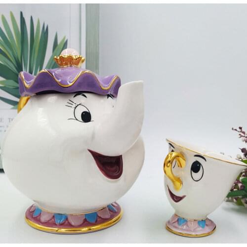 New Ceramics Gilded Cartoon Beauty And The Beast Teapot Mug Mrs Potts Chip Tea Pot Cup One Set Lovely Christmas Gift Sugar Bowl
