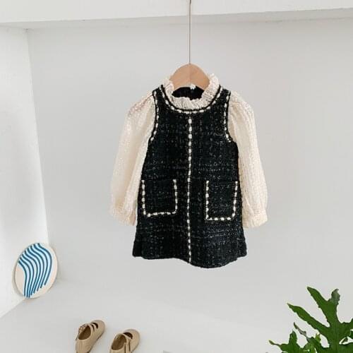 New Arrival 2021 Fall Children Clothing Girls Dress Long Sleeve Tweed Little Fragrance Dress Kids Dress Princess Dresses