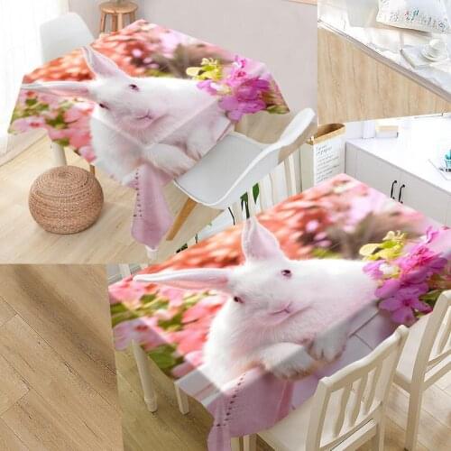 New Arrival Custom Cute rabbit Table Cloth Waterproof Oxford Fabric Rectangular Tablecloth Home Party Tablecloth