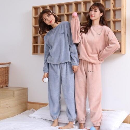 Womens Sexy Pajamas Set Warm Flannel Sleepwear Homewear Thick Winter Velvet Female Plush Pyjamas Suit Sweatshirt Suit Pijama