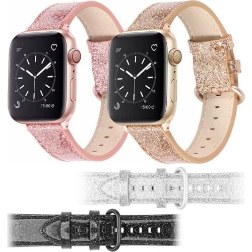 Suitable Wristwatch 22mm Apple Watch Strap With Glittering Powder Apple Watch 6 / 5 / 4 / 3 / 2 Leather Wristband