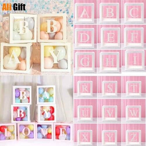 Transparent Balloon Box BABY ONE Blocks Boy Girl Party Gift Box Wedding Decoration Baby Shower Birthday Party Supplies