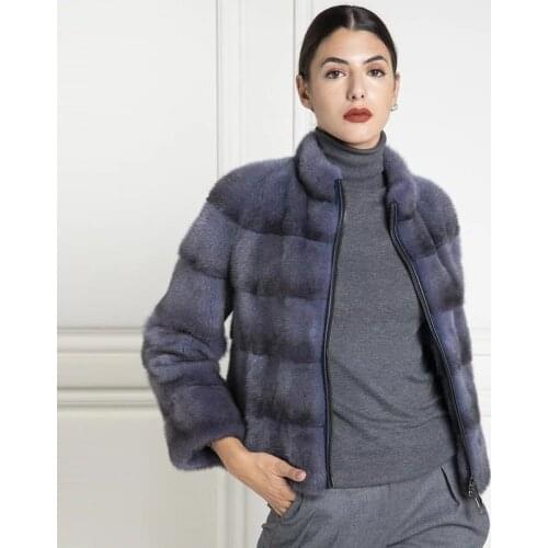 Stand Collar Natural Mink Fur Jacket Outwear 2021 New Fashion Winter Woman Genuine Mink Fur Coat Full Pelt Fur Overcoat Luxury