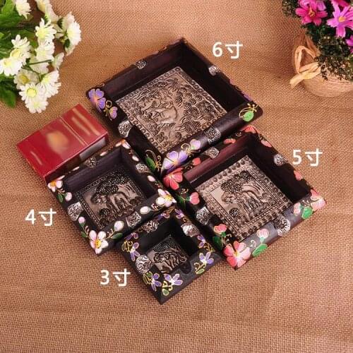Thailand Crafts Wooden Creative Ashtray Hotel Club Hotel Upscale Square Solid Wood Paint Flower Ashtray