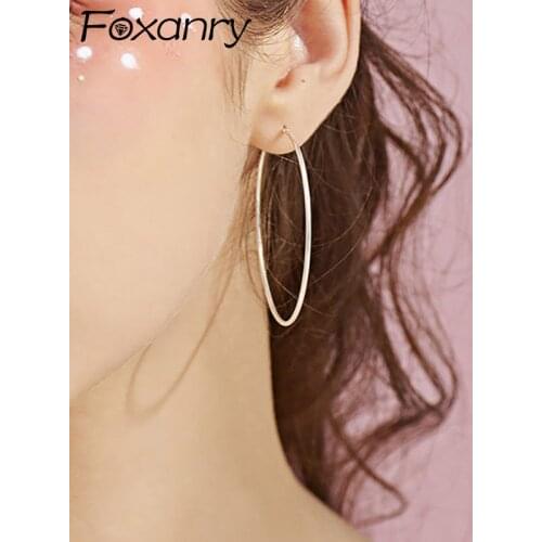 Foxanry Minimalist 925 Sterling Silver Smooth Circle Stud Earrings for Women New Fashion Exaggeration Fine Jewelry Party Gifts