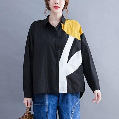 Oversized Women Cotton Casual Shirts New Arrival 2021 Autumn Simple Style Floral Print Loose Female Long Sleeve Tops B985