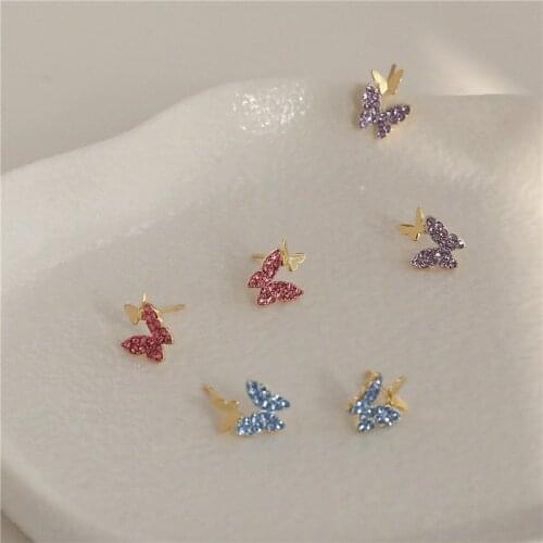 MENGJIQIAO New Korean Elegant Cute Rhinestone Butterfly Stud Earrings For Women Students Boucle D'oreille Jewelry Gifts