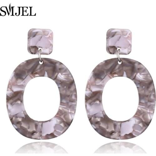 SMJEL 2018 Hot Woman Exaggerated Personality Large Circle Round Earrings Acetic Acid Acrylic Dangle Earrings Birthday Gifts