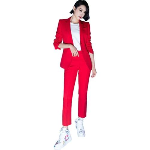 Womens Pants Suit Women business red Suits Fashion slim Suit Jackets with Pants Office Ladies formal OL Pants Work wear sets