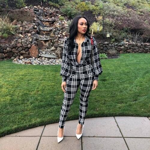 WomenS New Autumn/Winter 2021 Plaid Print Lantern Sleeves Fashion Casual Two-Piece 864