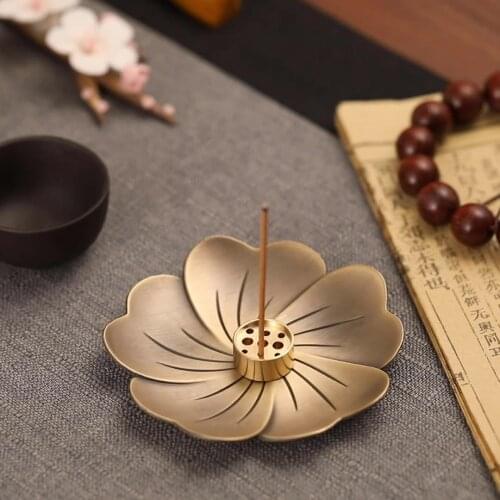 New 1PC Alloy Incense Burner Stick Holder Plate Buddhism Lotus Censer Bronze Nasturtium Incense Burner