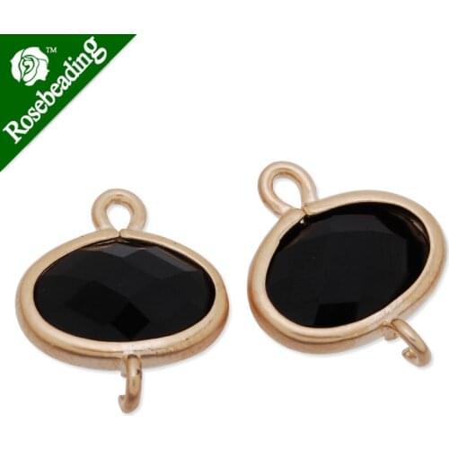 11x14mm matt gold plated framed glass,Faceted glass,black,connectors,gemstone bezel,Sold 5pcs/lot-C4130