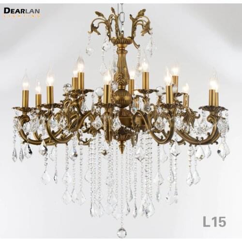 15 Lights Brass Color Bronze Finish Crystal Chandelier Lamp Big Crystal Lustre Light Fixture 2 tiers Villa Cristal Lighting